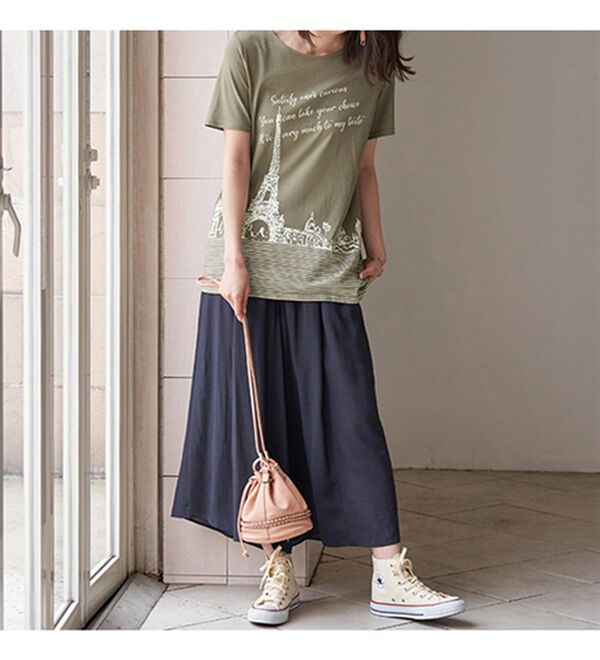 BELLUNA（ベルーナ）の「綿・テンセル（ＴＭ）繊維ロング丈プリントＴシャツ（Tシャツ）」｜詳細画像