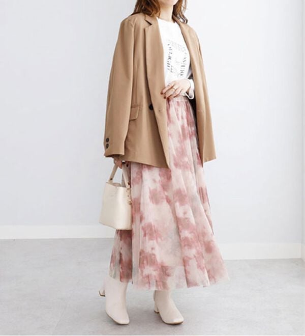 BELLUNA（ベルーナ）の「チュール素材プリントフレアースカート（ロングスカート）」｜詳細画像