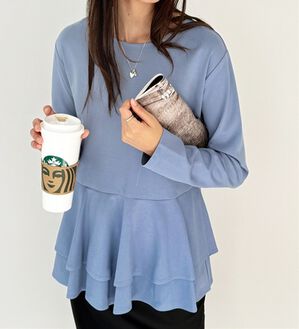 GeeRA（ジーラ）の「きれいめポンチペプラムティアードカットソー（カットソー）」｜ブルー