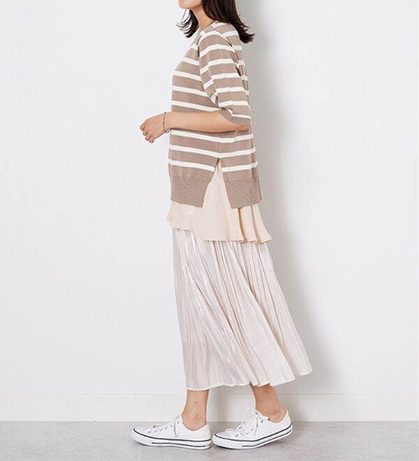 BELLUNA（ベルーナ）の「【2点セット】バックスリットボーダーニットアンサンブル（ニット・セーター）」｜詳細画像