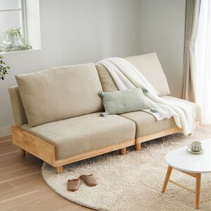 iellio（イエリオ）の「木飾り付ソファベッド＜ソファーベッド、３人掛け、２人掛け、１人掛け、肘なし＞（ソファ）」｜サンドベージュ（はっ水機能付）