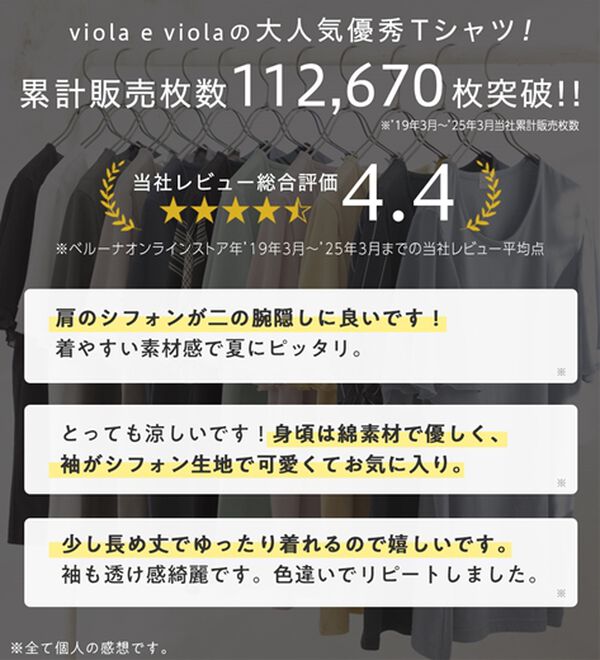 Viola e Viola（ヴィオラ エ ヴィオラ）の「【５つの機能付】袖シフォンゆるＴシャツ（Tシャツ）」｜詳細画像