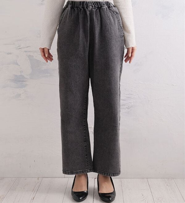 A HAPPY MARILYN（アハッピーマリリン）の「【Ｌ～８Ｌ】＜３丈から選べる＞ストレッチワイドデニム（ワイドパンツ・ガウチョ）」｜詳細画像