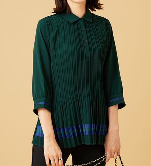 BELLUNA（ベルーナ）の「【Ｌａｇｒｉｌｕａ】配色ライン使いプリーツブラウス（ブラウス）」｜詳細画像