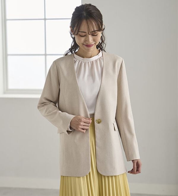 BELLUNA（ベルーナ）の「＜楽スタフィット＞ノーカラージャケット（ノーカラージャケット）」｜詳細画像