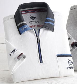 「＜ダンロップ・リファインド＞衿ジャカード７分袖ジップポロ（メンズポロシャツ）」｜ホワイト