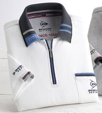 「＜ダンロップ・リファインド＞衿ジャカード７分袖ジップポロ（メンズポロシャツ）」