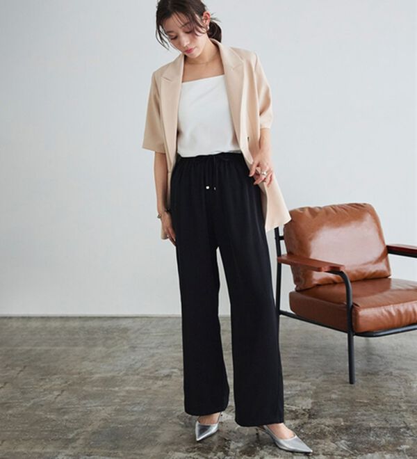 Pierrot（ピエロ）の「【接触冷感】楽ちんキレイ見えワイドイージーパンツ（フルレングスパンツ）」｜詳細画像