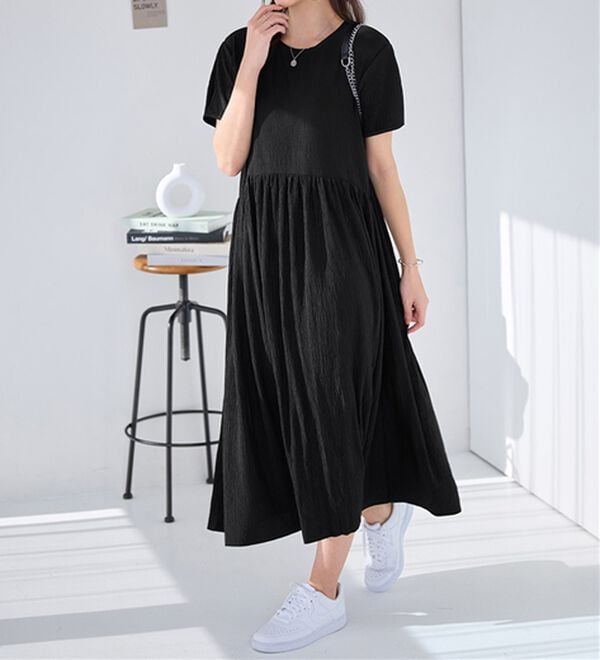 Viola e Viola（ヴィオラ エ ヴィオラ）の「【５つの機能付】楽ちんジャカードワンピース（カットソーワンピース）」｜詳細画像