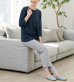 「お買い得やわらか綿混パジャマ上下セット（パジャマ・ルームウェア）」｜ネイビー