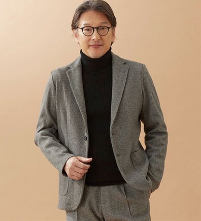 「ツイード調ストレッチジャケット（ビジネススーツ）」