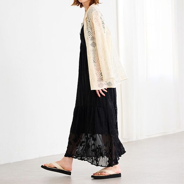 RANAN（ラナン）の「ひんやり裏地付！ジャカード素材フレアーシルエットジャンパスカート（その他ワンピース）」｜詳細画像