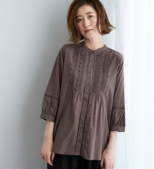 BELLUNA（ベルーナ）の「レース&times;ピンタック使いシャツチュニック（チュニック）」｜詳細画像