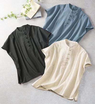 BELLUNA（ベルーナ）の「＜＆ｃｏｃｏｃｈｉ＞綿麻素材チャイナボタンゆったりブラウス（ブラウス）」