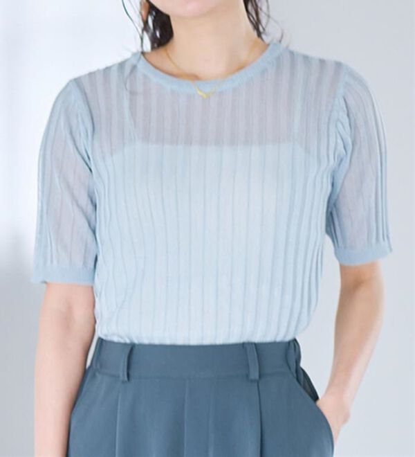 RANAN（ラナン）の「5分袖シアーラメリブニット（ニット・セーター）」｜詳細画像