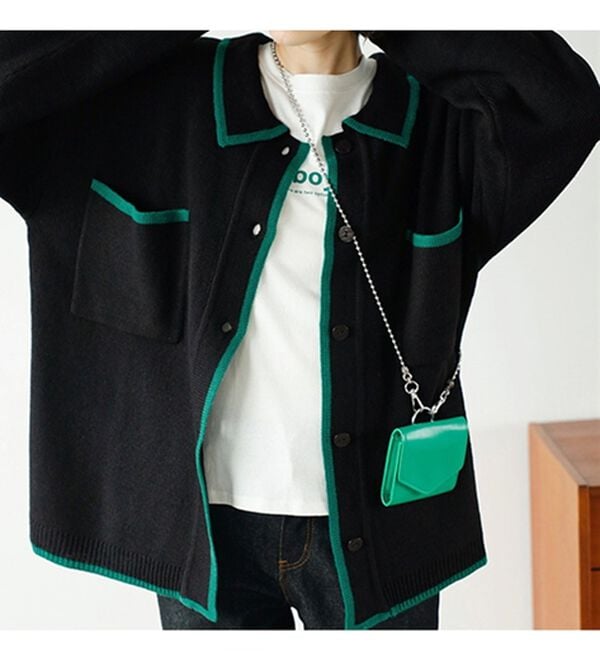 GeeRA（ジーラ）の「配色衿付ニットカーディガン（ニットカーディガン）」｜詳細画像