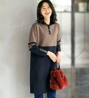 ルフラン（ルフラン）の「配色切替ロング丈ニットチュニック＜ミリッサ＞（ニットワンピース）」｜詳細画像