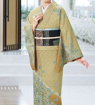 着物 洗える着物 新品 未使用 在庫処分 Lサイズ グリーン ポリエステル 