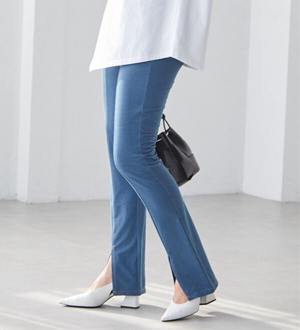 RANAN（ラナン）の「ひんやり！デニム調スリットパンツ（フルレングスパンツ）」｜詳細画像