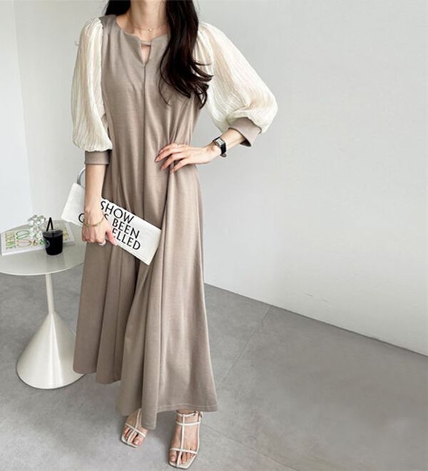 GeeRA（ジーラ）の「袖楊柳シアー美ラインワンピース（カットソーワンピース）」｜詳細画像