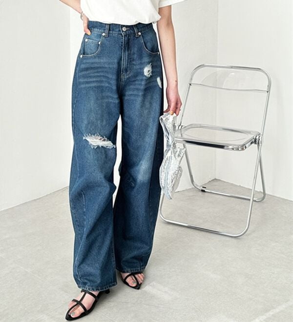 GeeRA（ジーラ）の「ダメージカーブデニムパンツ（フルレングスパンツ）」｜詳細画像