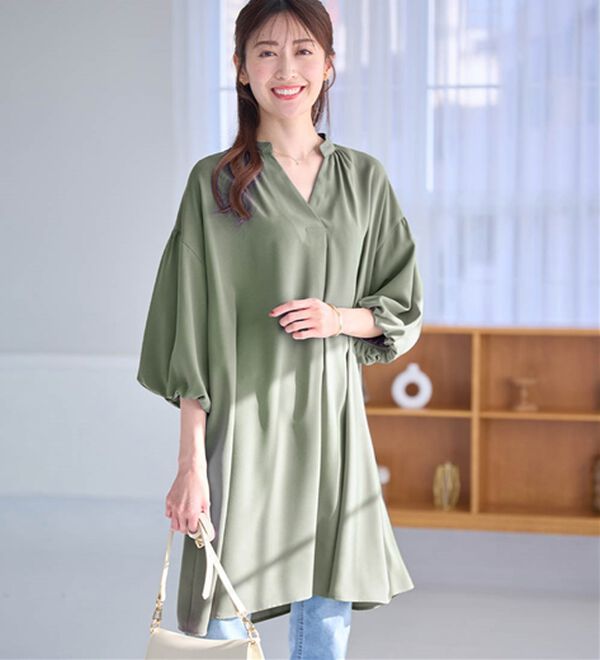 alotta（アロッタ）の「パフ袖とろみブラウスチュニックワンピース（チュニックワンピース）」｜詳細画像