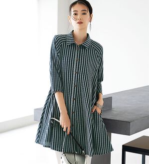 BELLUNA（ベルーナ）の「体型カバーワッシャー素材チュニックワンピース（チュニックワンピース）」｜黒系