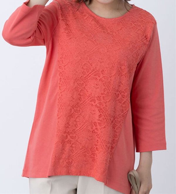 BELLUNA（ベルーナ）の「レース切替大人顔プルオーバー（カットソー）」｜ピンク