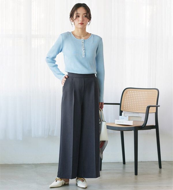 Pierrot（ピエロ）の「【選べる丈】楽ちんきれい高見えワイドパンツ（ワイドパンツ・ガウチョ）」｜詳細画像