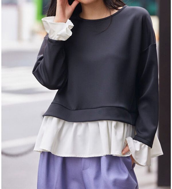 RANAN（ラナン）の「＜ＨＳ＞重ね着風配色フリルプルオーバー（カットソー）」｜詳細画像