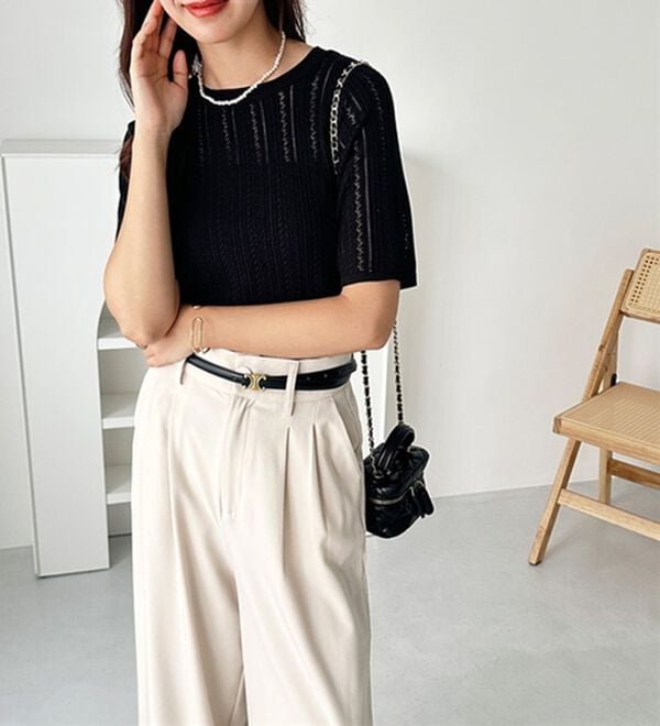 GeeRA（ジーラ）の「透かし編みニットトップス（ニット・セーター）」｜詳細画像