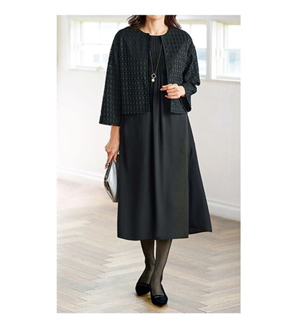 幾何柄レースボレロジャケットワンピースアンサンブル - ベルーナ【公式】