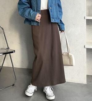 GeeRA（ジーラ）の「【着回し力◎】楽ちんすっきり見え！リブロングスカート（ロングスカート）」｜ブラウン