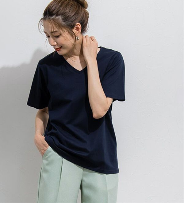 Pierrot（ピエロ）の「【選べるネック】シルケットコットンＴシャツ（Tシャツ）」｜詳細画像