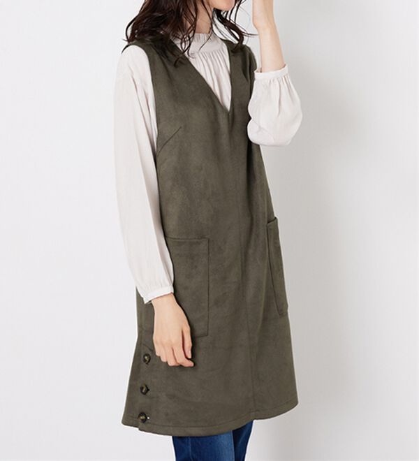 BELLUNA（ベルーナ）の「スエード調サイドボタンジャンパードレス（ジャンパースカート）」｜詳細画像