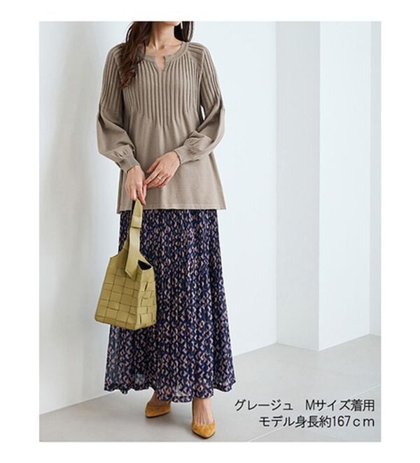 RANAN（ラナン）の「洗える！もちもちボリューム袖キーネックニット（チュニック）」｜詳細画像