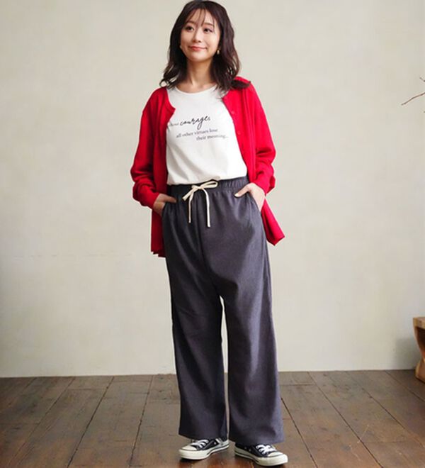 A HAPPY MARILYN（アハッピーマリリン）の「【Ｌ～６Ｌ／選べる丈】【裏フリース】ふっくらコーデュロイイージーワイドパンツ（ワイドパンツ・ガウチョ）」｜詳細画像