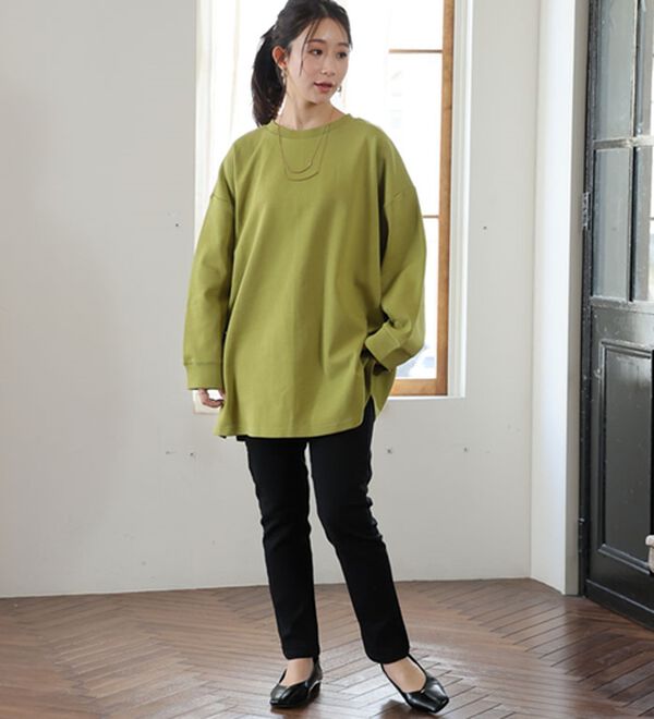 A HAPPY MARILYN（アハッピーマリリン）の「【Ｍ～８Ｌ／選べる袖丈】綿トレーナーライクビッグシルエットＴシャツ（Tシャツ）」｜詳細画像