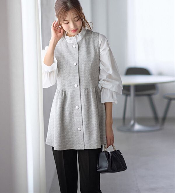 GeeRA（ジーラ）の「入学・卒業にも！華やかニットツイードペプラムジレベスト（ベスト）」｜詳細画像