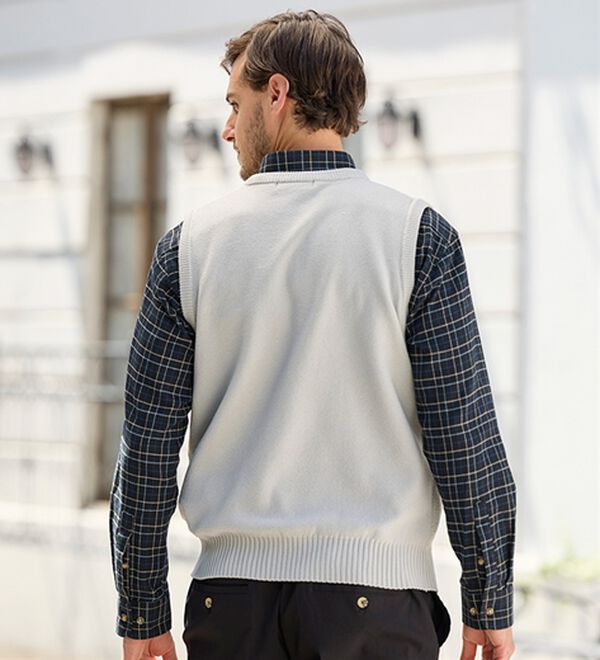 「【３色組】＜ダンロップ・リファインド＞さらっと軽量メッシュニットベスト（メンズニット・セーター）」｜詳細画像
