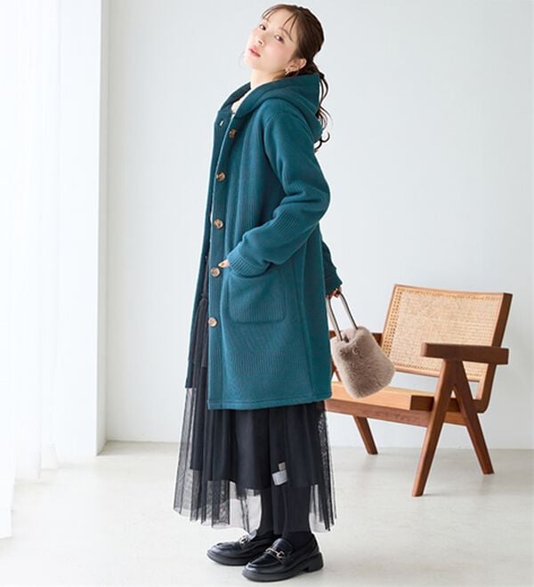 BELLUNA（ベルーナ）の「ボーダージャカード裏ボアカーディガン（ロングコート）」｜詳細画像