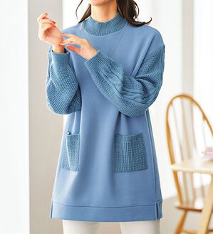 BELLUNA（ベルーナ）の「裏起毛素材ケーブルニット切替チュニック（チュニック）」｜詳細画像