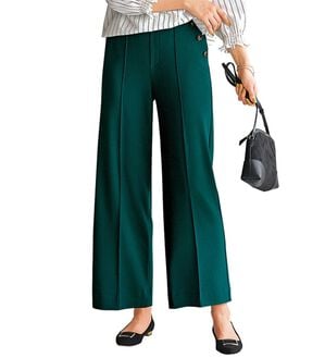 BELLUNA（ベルーナ）の「ストレッチ素材ボタン使いワイドパンツ（ワイドパンツ・ガウチョ）」｜モスグリーン