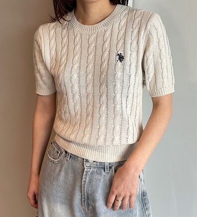 RANAN（ラナン）の「＜Ｕ．Ｓ．ＰＯＬＯ　ＡＳＳＮ．＞ワンポイント半袖ケーブルニット（ニット・セーター）」