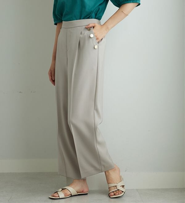 BELLUNA（ベルーナ）の「【ヨコストレッチ/UVカット/イージーケア】メランジストレッチ素材ワイドパンツ（ワイドパンツ・ガウチョ）」｜詳細画像