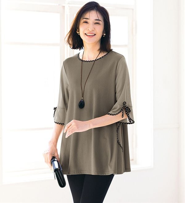 ルフラン（ルフラン）の「【２色組】袖チュールネット切替チュニック＜ドットリア＞（チュニック）」｜詳細画像