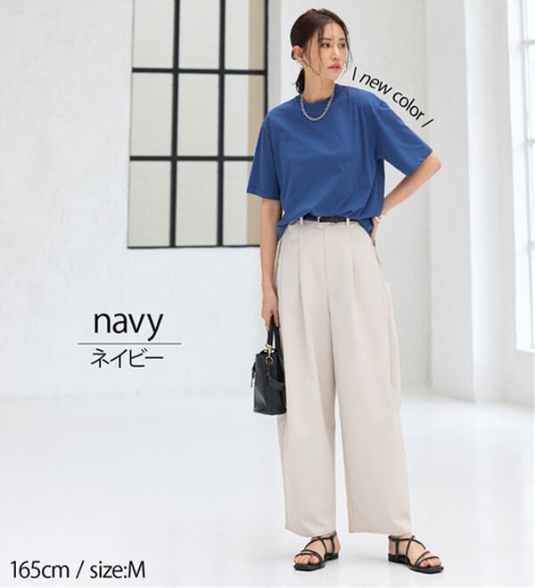 BELLUNA（ベルーナ）の「【汗ジミ対策◎】＜エアリーアイスコットン＞オーバーサイズＴシャツ【選べる袖丈】（カットソー）」｜詳細画像