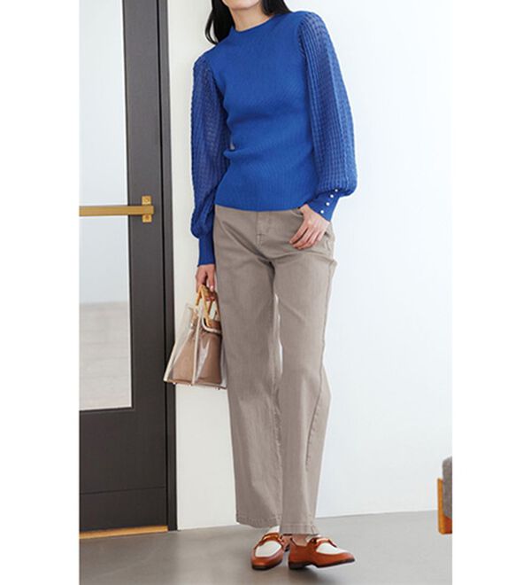 RANAN（ラナン）の「パール調ボタン付シアー袖ニットプルオーバー（ニット・セーター）」｜詳細画像