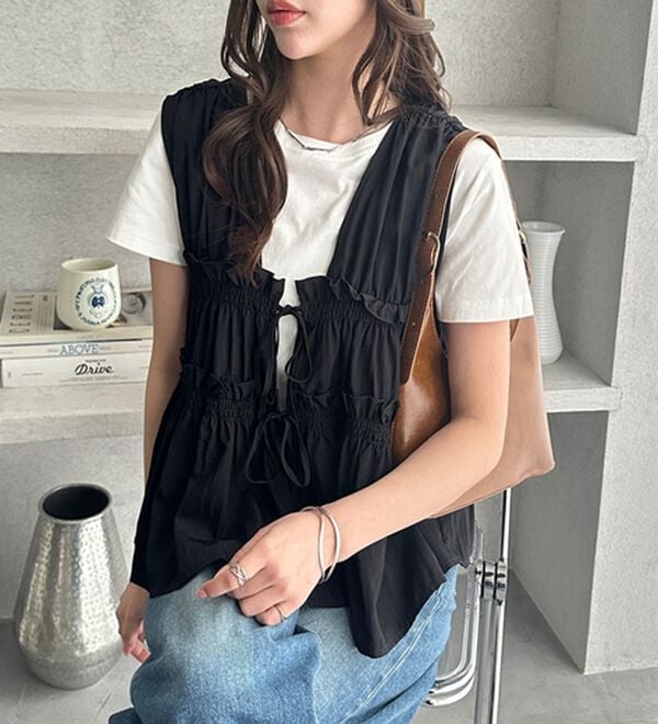 GeeRA（ジーラ）の「ギャザーリボンノースリブラウス（ブラウス）」｜詳細画像