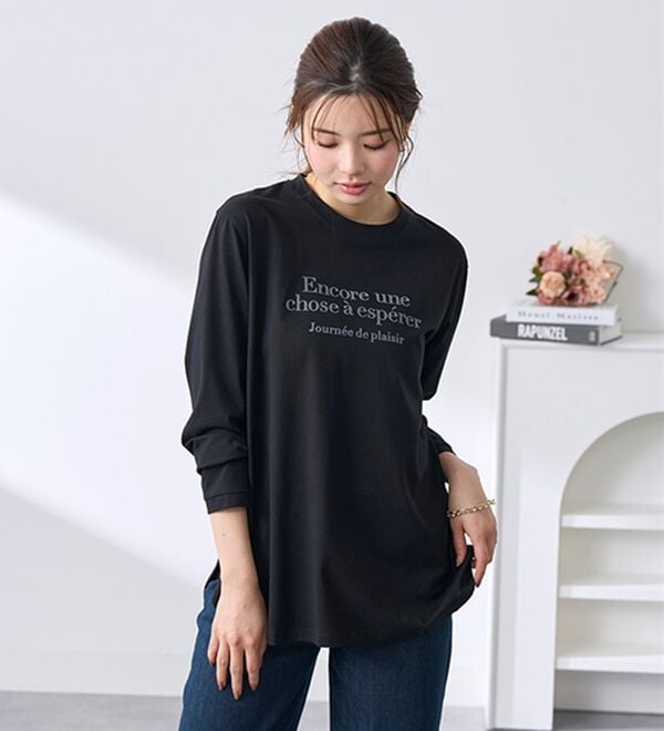 BELLUNA（ベルーナ）の「綿１００％素材フロッキーロゴ長袖Ｔシャツ（Tシャツ）」｜詳細画像